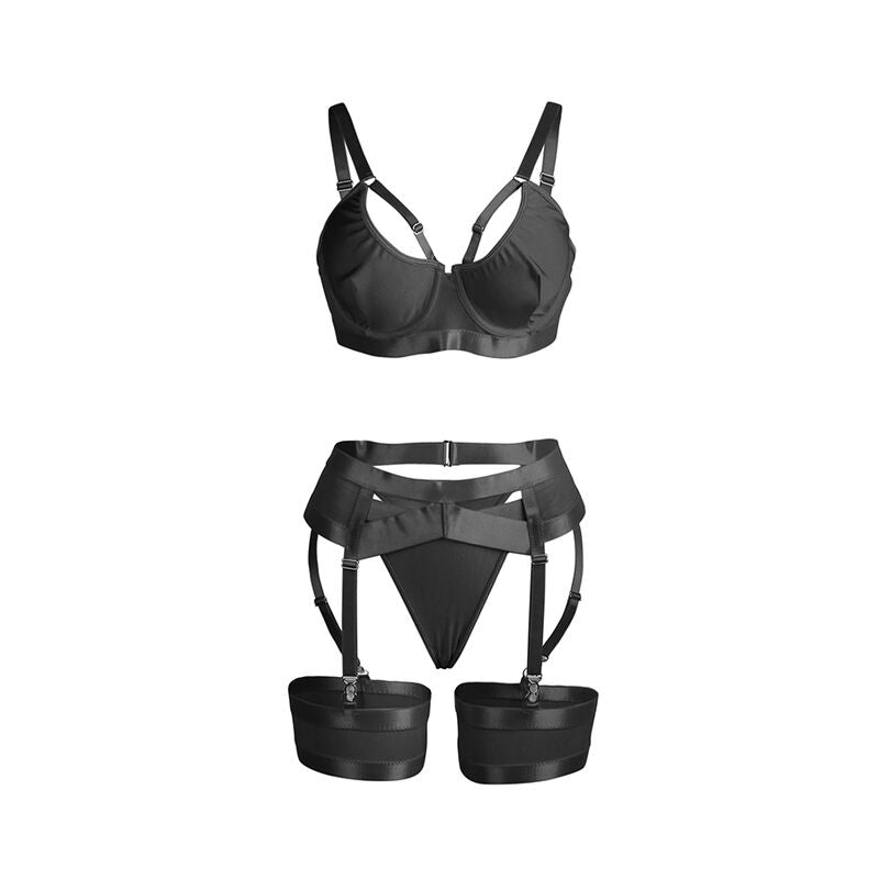 SUBBLIME - 955236 REGGISENO BONDAGE NERO CON GIARRETTIERA SET S/M - SUBBLIME SETS | Lingerie Harness Boutique