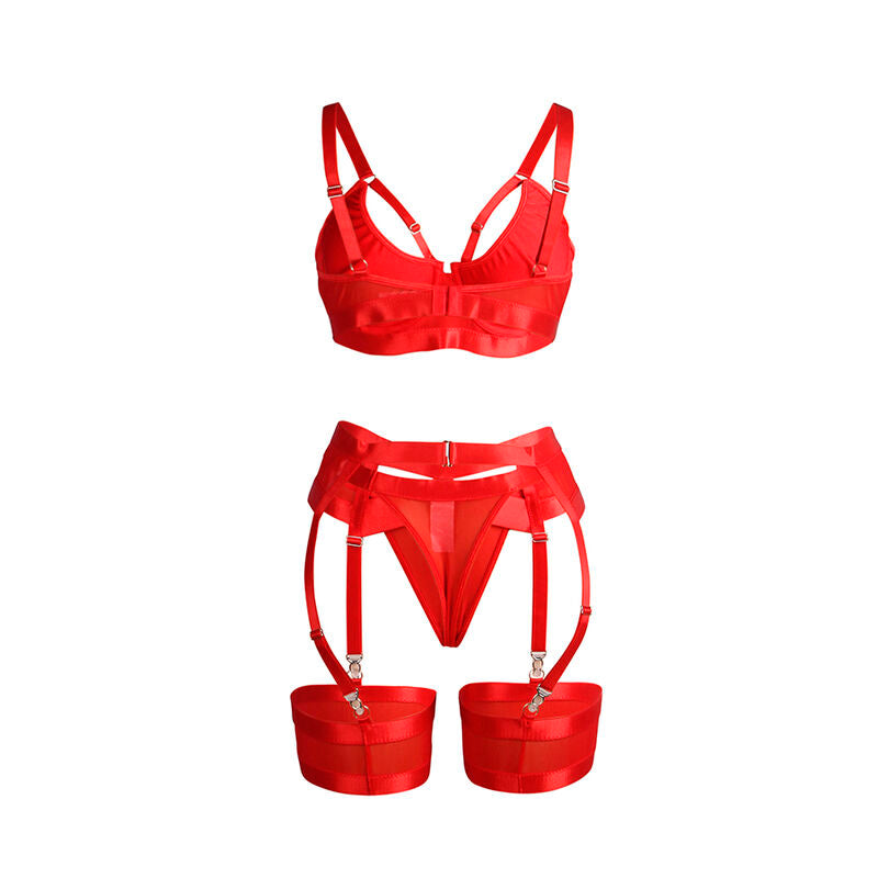 SUBBLIME - 955250 REGGISENO BONDAGE ROSSO CON GIARRETTIERA S/M - SUBBLIME SETS | Lingerie Harness Boutique