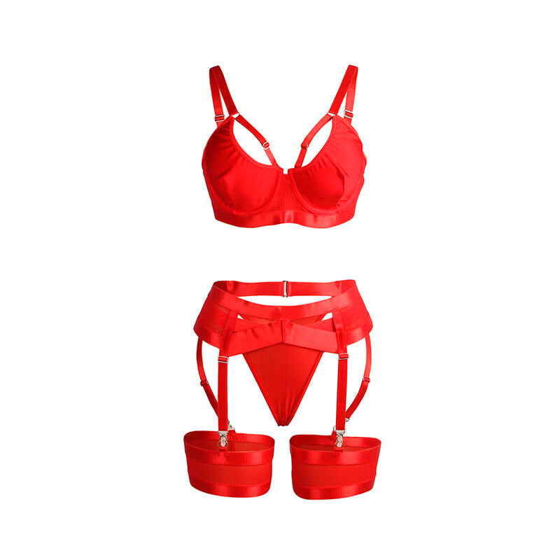 SUBBLIME - 955250 REGGISENO BONDAGE ROSSO CON GIARRETTIERA S/M - SUBBLIME SETS | Lingerie Harness Boutique