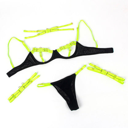 SUBBLIME - 955274 COMPLETO REGGISENO CON COLLANA E DETTAGLI GAMBA VERDE FLUORESCENTE S/M - SUBBLIME SETS | Lingerie Harness Boutique