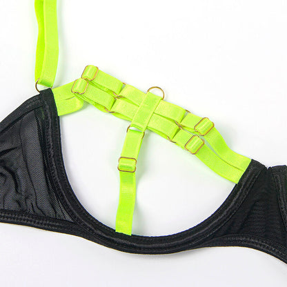 SUBBLIME - 955274 COMPLETO REGGISENO CON COLLANA E DETTAGLI GAMBA VERDE FLUORESCENTE S/M - SUBBLIME SETS | Lingerie Harness Boutique