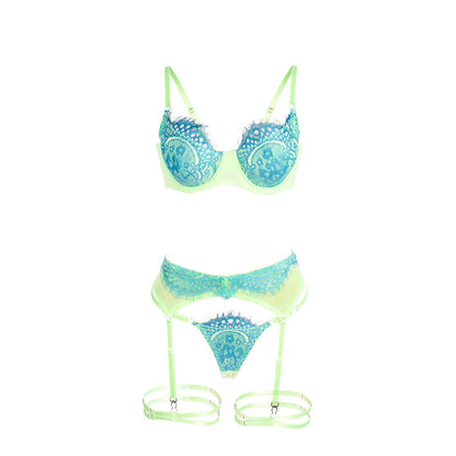 SUBBLIME - 955311 COMPLETO REGGISENO CON PIZZO E LINEE GIARRETRICI VERDE E BLU S/M - SUBBLIME SETS | Lingerie Harness Boutique