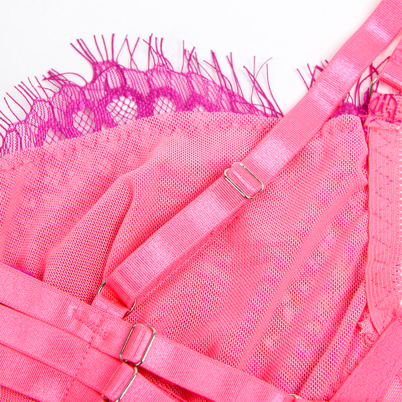 SUBBLIME - 955359 COMPLETO REGGISENO CON PIZZO E GIACCHETTI ROSA E VIOLA S/M - SUBBLIME SETS | Lingerie Harness Boutique