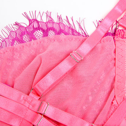 SUBBLIME - 955359 COMPLETO REGGISENO CON PIZZO E GIACCHETTI ROSA E VIOLA S/M - SUBBLIME SETS | Lingerie Harness Boutique