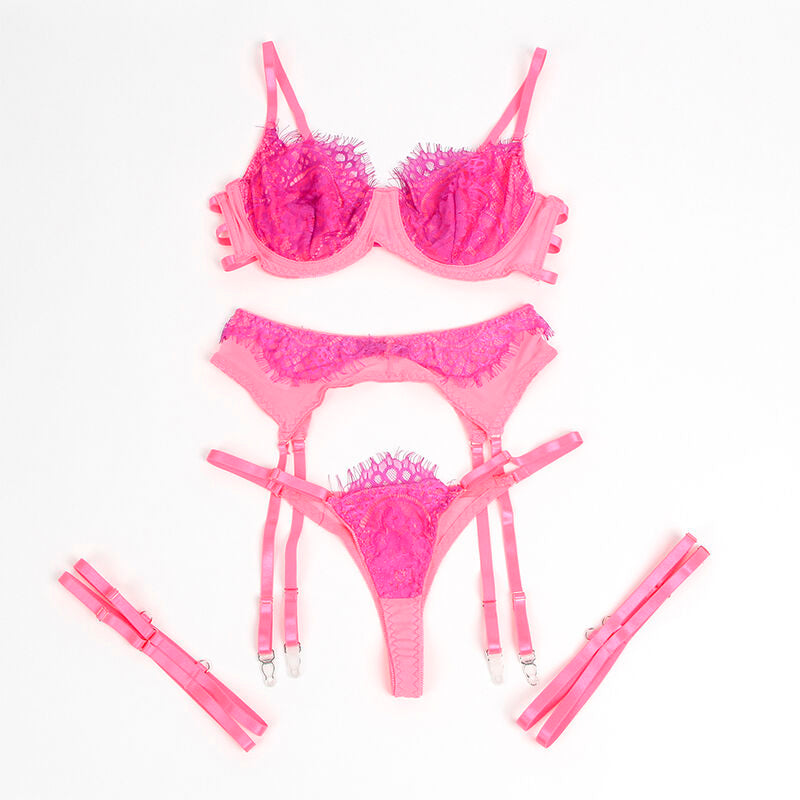 SUBBLIME - 955366 COMPLETO REGGISENO CON PIZZO E LINEE DI GIARRETTIERA ROSA E VIOLA L/XL - SUBBLIME SETS | Lingerie Harness Boutique