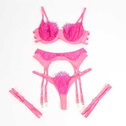 SUBBLIME - 955366 COMPLETO REGGISENO CON PIZZO E LINEE DI GIARRETTIERA ROSA E VIOLA L/XL - SUBBLIME SETS | Lingerie Harness Boutique