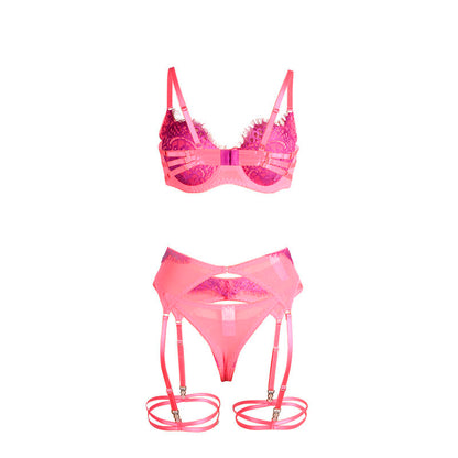 SUBBLIME - 955366 COMPLETO REGGISENO CON PIZZO E LINEE DI GIARRETTIERA ROSA E VIOLA L/XL - SUBBLIME SETS | Lingerie Harness Boutique