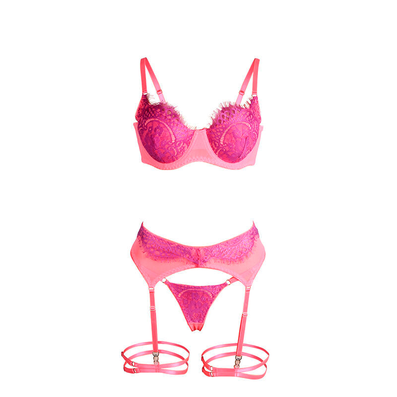 SUBBLIME - 955366 COMPLETO REGGISENO CON PIZZO E LINEE DI GIARRETTIERA ROSA E VIOLA L/XL - SUBBLIME SETS | Lingerie Harness Boutique
