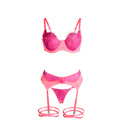 SUBBLIME - 955366 COMPLETO REGGISENO CON PIZZO E LINEE DI GIARRETTIERA ROSA E VIOLA L/XL - SUBBLIME SETS | Lingerie Harness Boutique