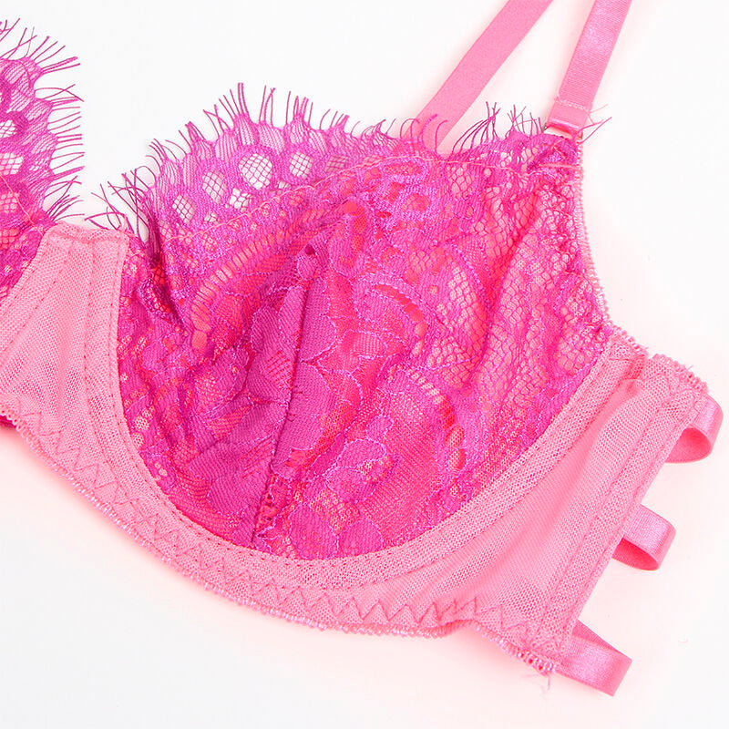 SUBBLIME - 955366 COMPLETO REGGISENO CON PIZZO E LINEE DI GIARRETTIERA ROSA E VIOLA L/XL - SUBBLIME SETS | Lingerie Harness Boutique