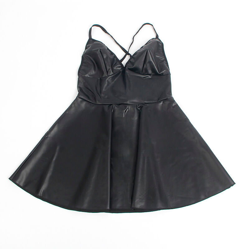 SUBBLIME - 955380 ABITO CON SPALLINE IN PELLE NERA L/XL - SUBBLIME DRESSES | Lingerie Harness Boutique