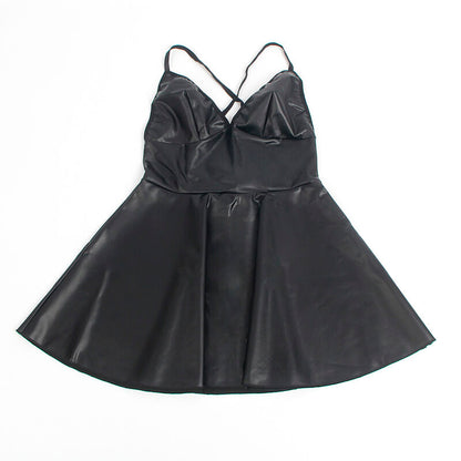 SUBBLIME - 955380 ABITO CON SPALLINE IN PELLE NERA L/XL - SUBBLIME DRESSES | Lingerie Harness Boutique