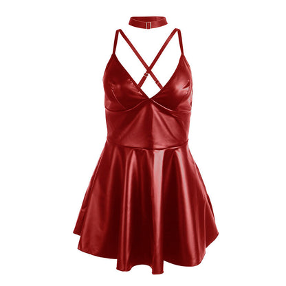 SUBBLIME - 955397 ABITO CON SPALLINE IN PELLE BORDEAUX S/M - SUBBLIME DRESSES | Lingerie Harness Boutique