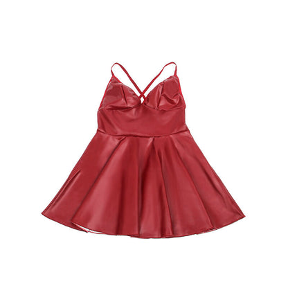 SUBBLIME - 955403 ABITO CON SPALLINE IN PELLE BORDEAUX L/XL - SUBBLIME DRESSES | Lingerie Harness Boutique