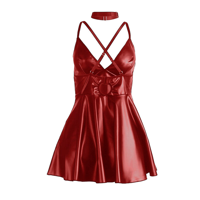SUBBLIME - 955403 ABITO CON SPALLINE IN PELLE BORDEAUX L/XL - SUBBLIME DRESSES | Lingerie Harness Boutique