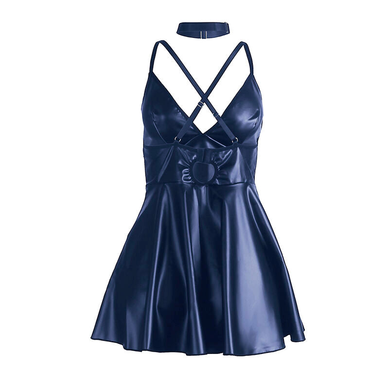 SUBBLIME - 955410 ABITO CON SPALLINE IN PELLE BLU S/M - SUBBLIME DRESSES | Lingerie Harness Boutique