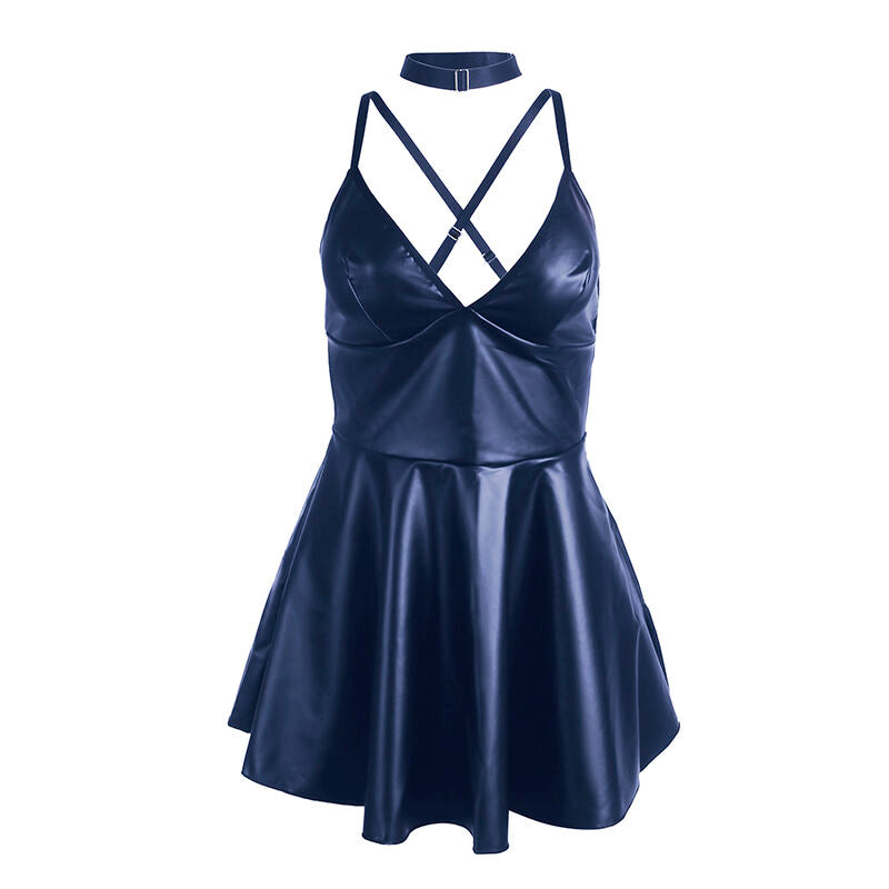 SUBBLIME - 955410 ABITO CON SPALLINE IN PELLE BLU S/M - SUBBLIME DRESSES | Lingerie Harness Boutique