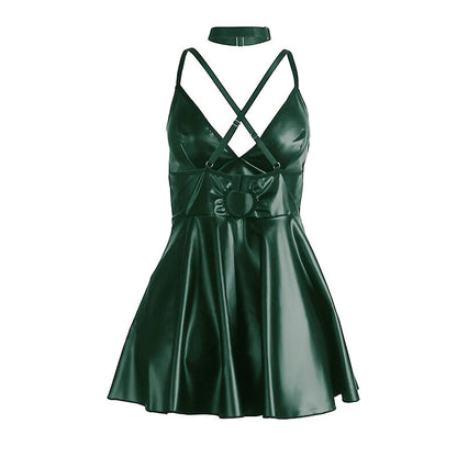 SUBBLIME - 955434 ABITO CON SPALLINE IN PELLE VERDE S/M - SUBBLIME DRESSES | Lingerie Harness Boutique