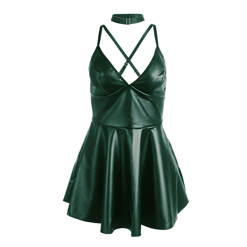 SUBBLIME - 955434 ABITO CON SPALLINE IN PELLE VERDE S/M - SUBBLIME DRESSES | Lingerie Harness Boutique