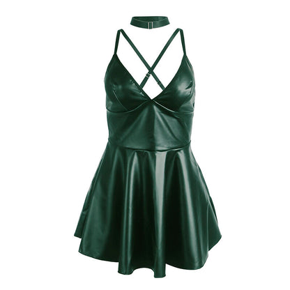 SUBBLIME - 955441 ABITO CON SPALLINE IN PELLE VERDE L/XL - SUBBLIME DRESSES | Lingerie Harness Boutique