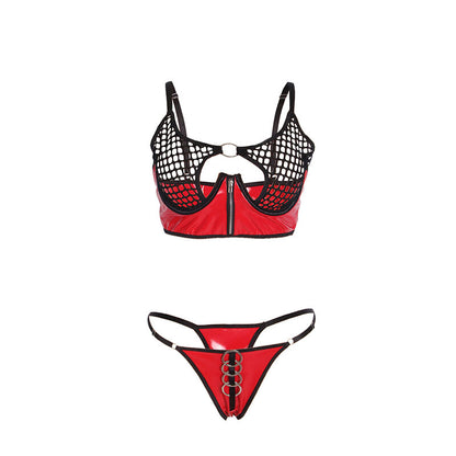SUBBLIME - 955533 REGGISENO IN VERNICE ROSSA CON CERNIERA E REGGISENO A RETINO S/M - SUBBLIME SETS | Lingerie Harness Boutique