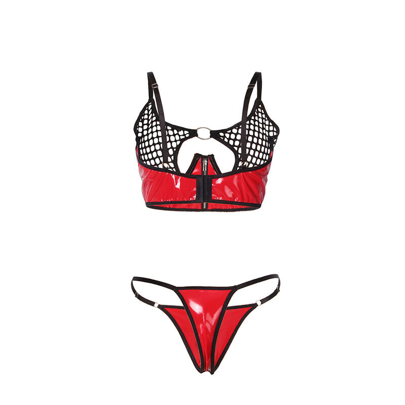 SUBBLIME - 955533 REGGISENO IN VERNICE ROSSA CON CERNIERA E REGGISENO A RETINO S/M - SUBBLIME SETS | Lingerie Harness Boutique