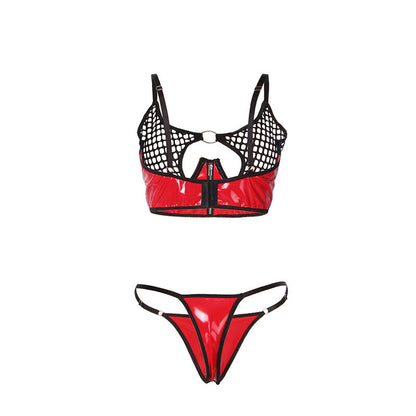 SUBBLIME - 955533 REGGISENO IN VERNICE ROSSA CON CERNIERA E REGGISENO A RETINO S/M - SUBBLIME SETS | Lingerie Harness Boutique