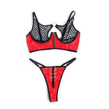 SUBBLIME - 955540 REGGISENO IN VERNICE ROSSA CON CERNIERA E REGGISENO A RETINO L/XL - SUBBLIME SETS | Lingerie Harness Boutique