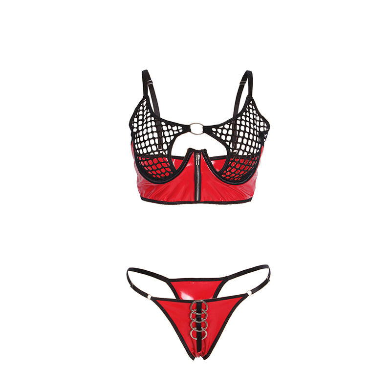 SUBBLIME - 955540 REGGISENO IN VERNICE ROSSA CON CERNIERA E REGGISENO A RETINO L/XL - SUBBLIME SETS | Lingerie Harness Boutique