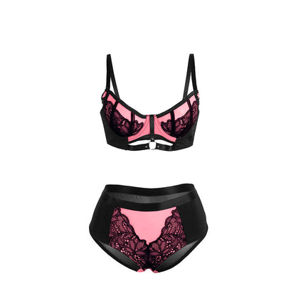 SUBBLIME - 955571 SET REGGISENO IN VERNICE ROSA CON CERNIERA E REGGISENO A RETINO S/M - SUBBLIME SETS | Lingerie Harness Boutique