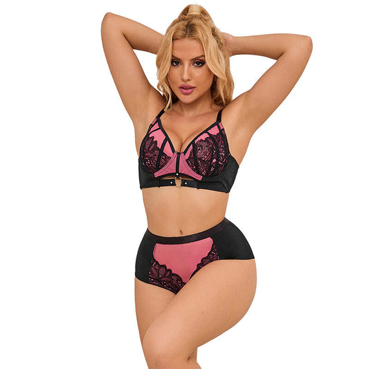 SUBBLIME - 955571 SET REGGISENO IN VERNICE ROSA CON CERNIERA E REGGISENO A RETINO S/M - SUBBLIME SETS | Lingerie Harness Boutique