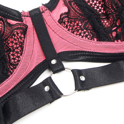 SUBBLIME - 955571 SET REGGISENO IN VERNICE ROSA CON CERNIERA E REGGISENO A RETINO S/M - SUBBLIME SETS | Lingerie Harness Boutique