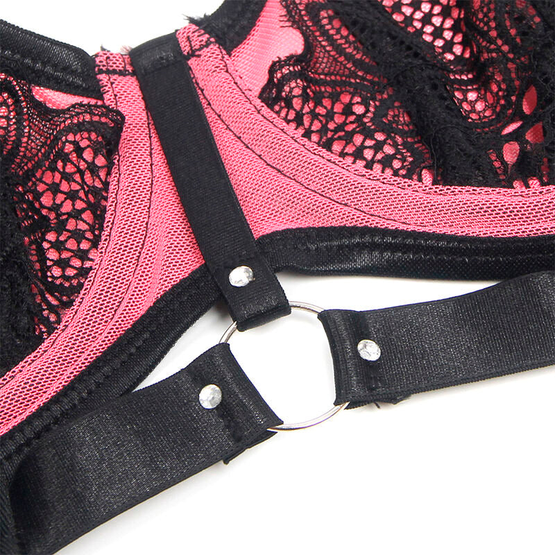 SUBBLIME - 955588 SET REGGISENO IN VERNICE ROSA CON CERNIERA IN RETE L/XL - SUBBLIME SETS | Lingerie Harness Boutique