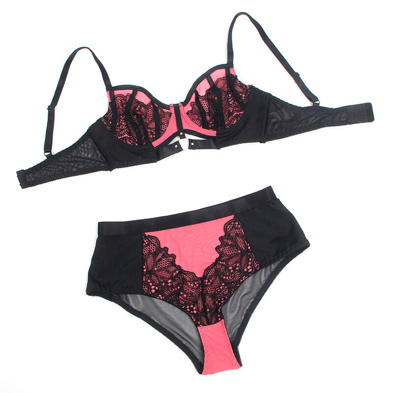 SUBBLIME - 955588 SET REGGISENO IN VERNICE ROSA CON CERNIERA IN RETE L/XL - SUBBLIME SETS | Lingerie Harness Boutique