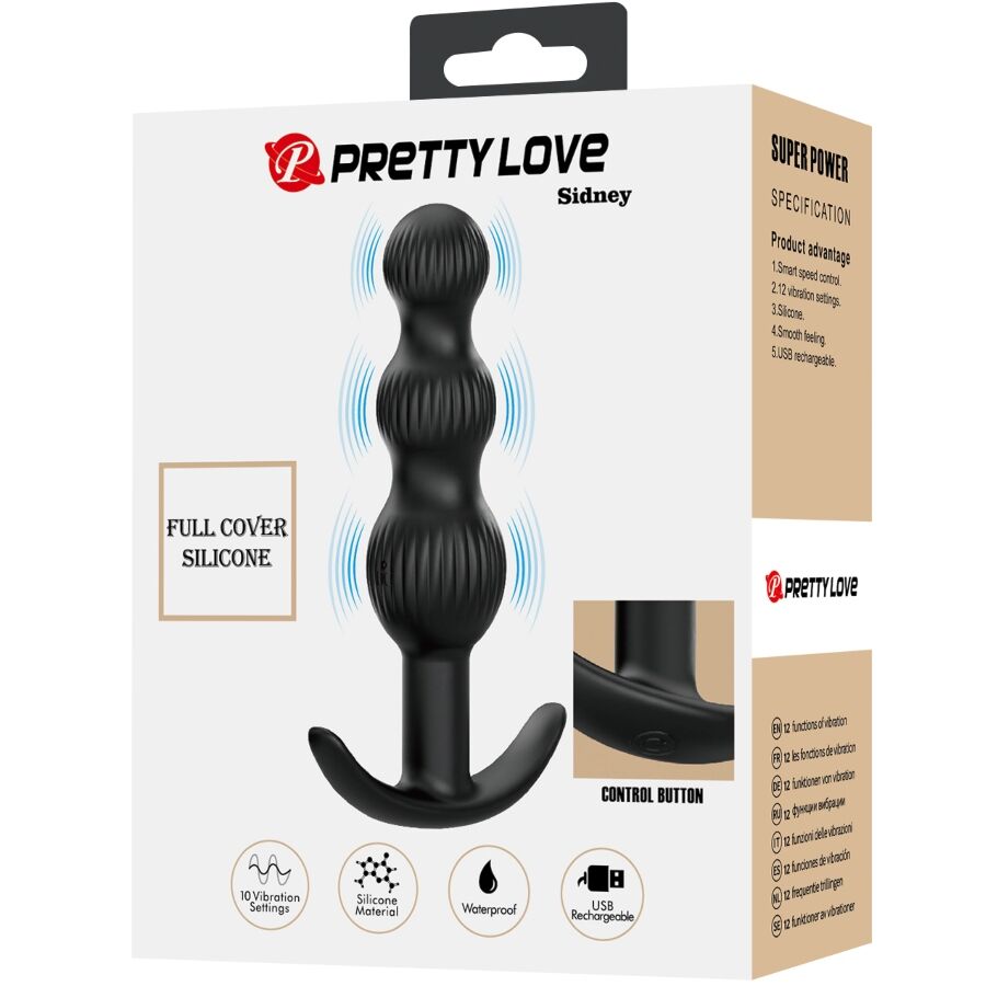 PRETTY LOVE - SIDNEY VIBRATORE ANALE 10 VIBRAZIONI NERO - PRETTY LOVE | Lingerie Harness Boutique