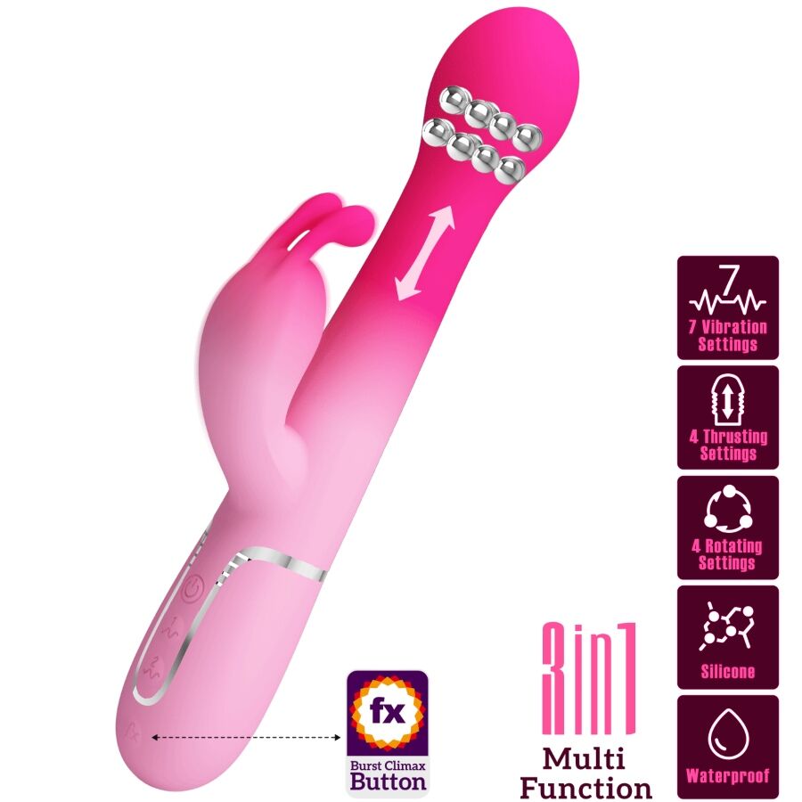 PRETTY LOVE - DEJON 3 IN 1 MULTIFUNZIONE VIBRATORE CONIGLIO ROSA - PRETTY LOVE | Lingerie Harness Boutique