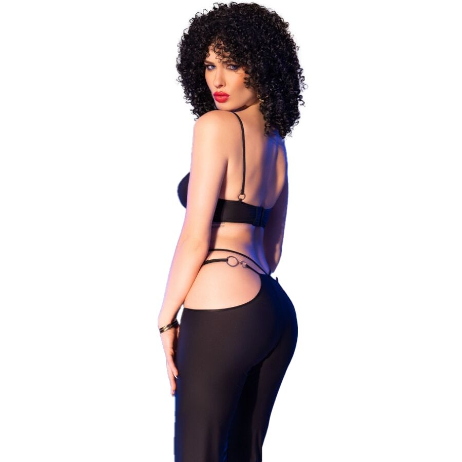 CHILIROSE - CR 4851 SET TOP E LEGGINGS NERI CON ACCESSORI DORATI L - CHILIROSE SETS | Lingerie Harness Boutique