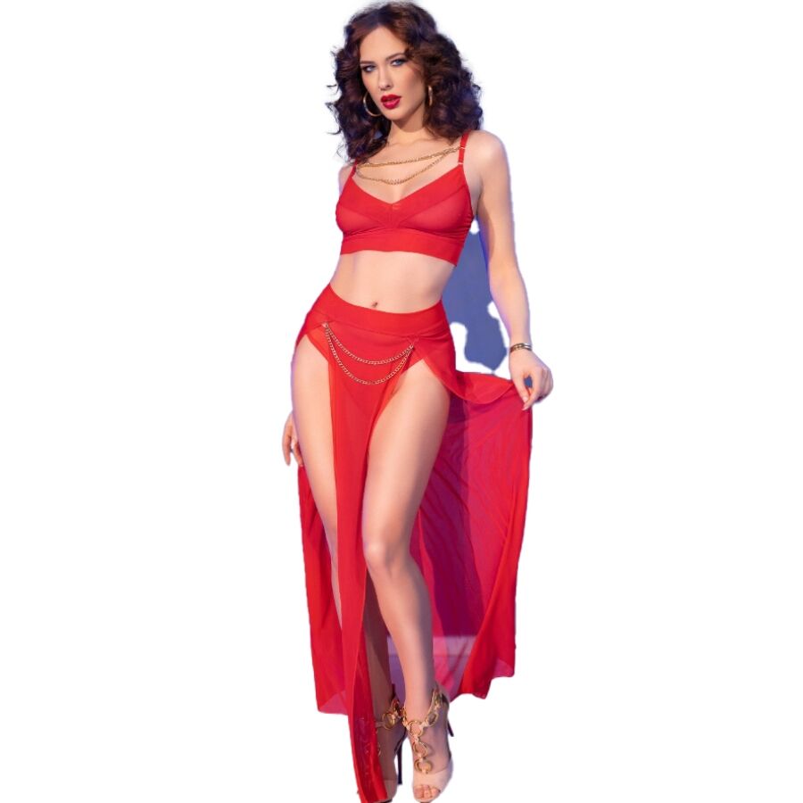 CHILIROSE - CR 4850 SET TOP E LEGGINGS ROSSI CON ACCESSORI DORATI S - CHILIROSE SETS | Lingerie Harness Boutique