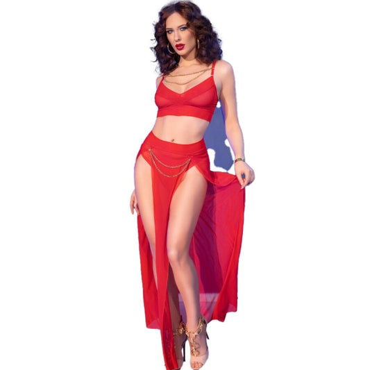 CHILIROSE - CR 4850 SET TOP E LEGGINGS ROSSI CON ACCESSORI DORATI S - CHILIROSE SETS | Lingerie Harness Boutique