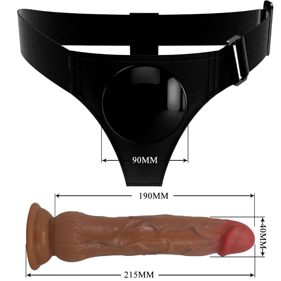 PRETTY LOVE - KYTON UNIVERSAL HARNESS SLIP CON DILDO SQUIRTING 19 CM MULATO - PRETTY LOVE | Lingerie Harness Boutique