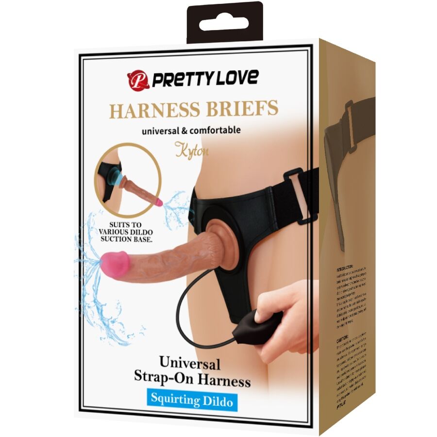 PRETTY LOVE - KYTON UNIVERSAL HARNESS SLIP CON DILDO SQUIRTING 19 CM MULATO - PRETTY LOVE | Lingerie Harness Boutique