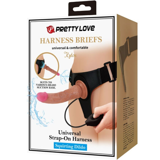 PRETTY LOVE - KYTON UNIVERSAL HARNESS SLIP CON DILDO SQUIRTING 19 CM MULATO - PRETTY LOVE | Lingerie Harness Boutique