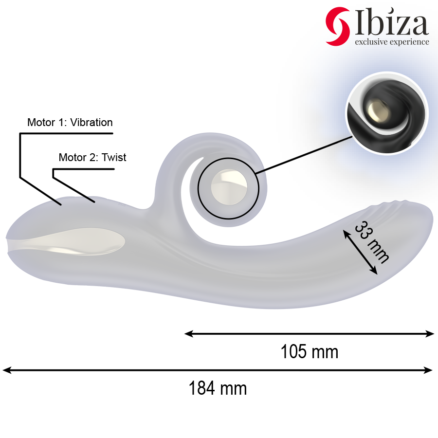 IBIZA - VIBRATORE TWISTER CON STIMOLATORE CURVA E VIBRO-ROTAZIONE - IBIZA TECHNOLOGY | Lingerie Harness Boutique