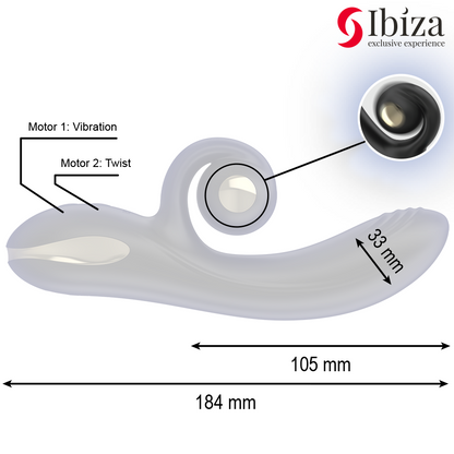 IBIZA - VIBRATORE TWISTER CON STIMOLATORE CURVA E VIBRO-ROTAZIONE - IBIZA TECHNOLOGY | Lingerie Harness Boutique