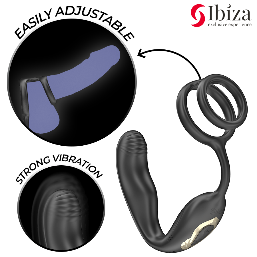 IBIZA - WIGGLE PLUG ANALE ROTANTE TELECOMANDATO CON VIBRAZIONE PERINEALE E ANELLI PER L'ESTENSIONE DEL PENE - IBIZA TECHNOLOGY | Lingerie Harness Boutique