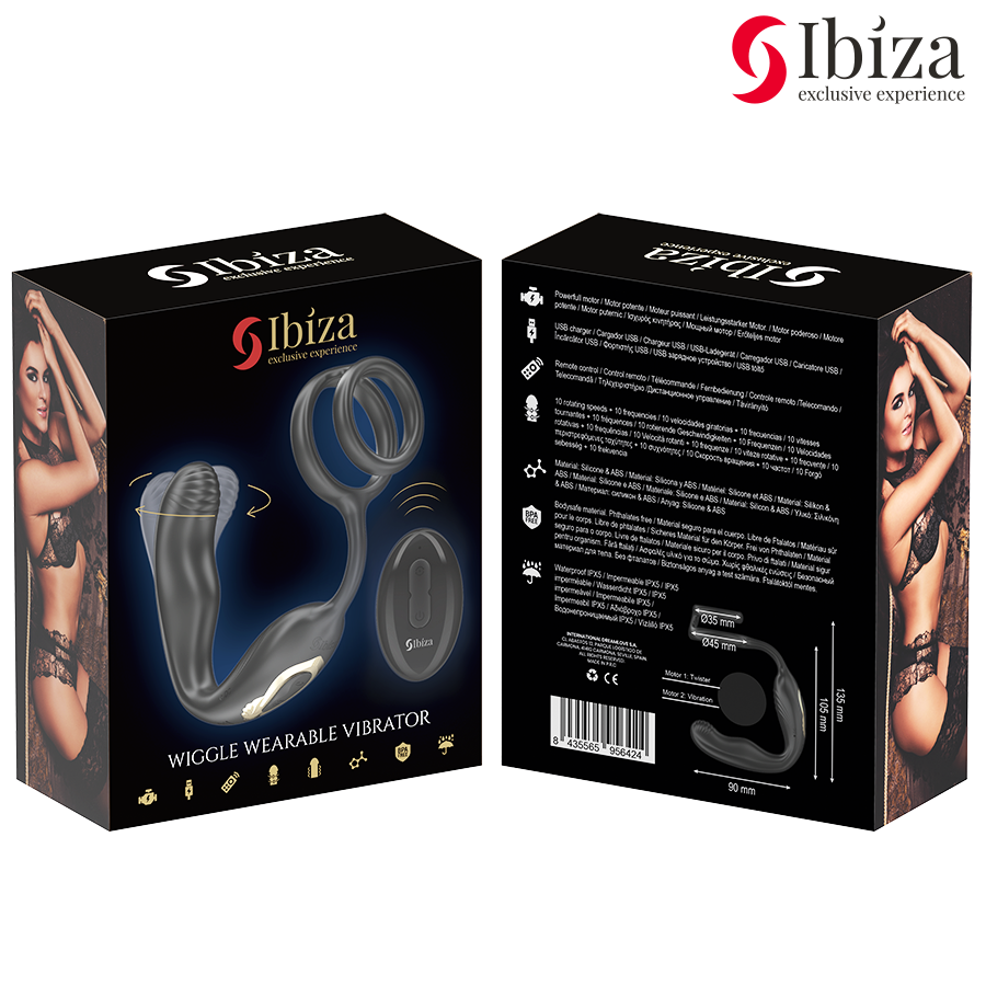 IBIZA - WIGGLE PLUG ANALE ROTANTE TELECOMANDATO CON VIBRAZIONE PERINEALE E ANELLI PER L'ESTENSIONE DEL PENE - IBIZA TECHNOLOGY | Lingerie Harness Boutique