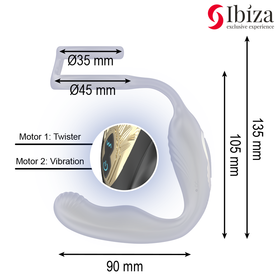 IBIZA - WIGGLE PLUG ANALE ROTANTE TELECOMANDATO CON VIBRAZIONE PERINEALE E ANELLI PER L'ESTENSIONE DEL PENE - IBIZA TECHNOLOGY | Lingerie Harness Boutique