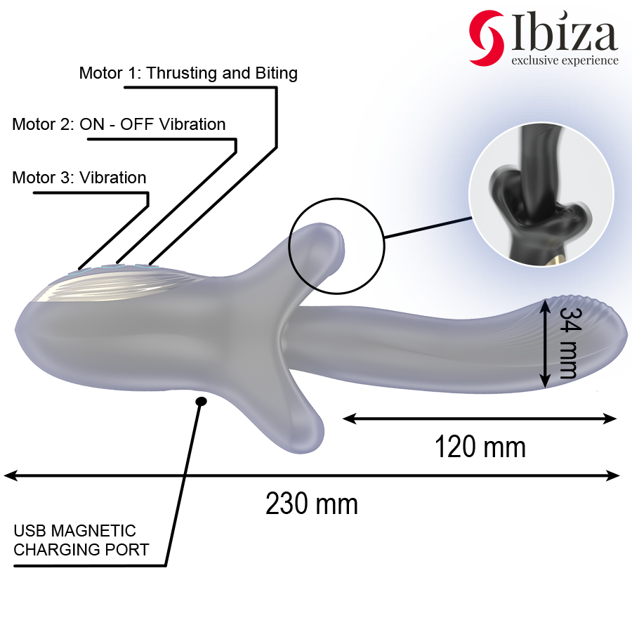 IBIZA - VIBRATORE POTENTE CON EFFETTO SPINTA E MORSO - IBIZA TECHNOLOGY | Lingerie Harness Boutique