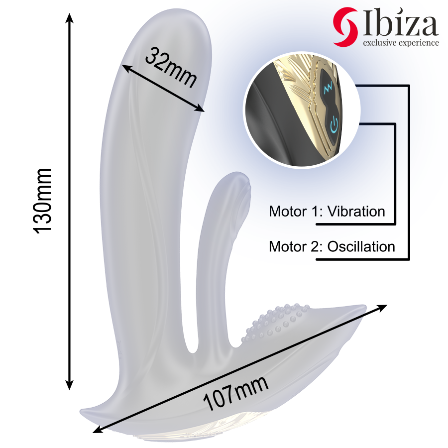 IBIZA - VIBRATORE INDOSSABILE CON STIMOLAZIONE DEL PUNTO G E DEL CLITORIDE CON TELECOMANDO - IBIZA TECHNOLOGY | Lingerie Harness Boutique