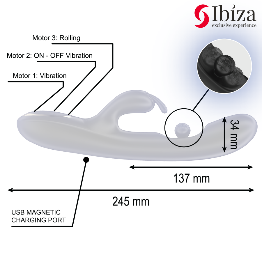 IBIZA - POTENTE VIBRATORE RABBIT CON PERLA ROTANTE MASSAGGIANTE - IBIZA TECHNOLOGY | Lingerie Harness Boutique